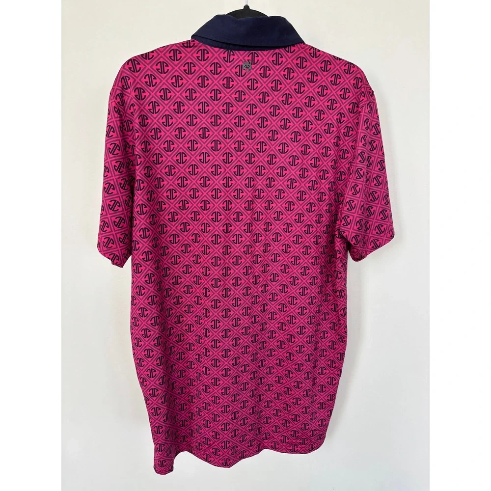 Greyson Mens Pink Navy Monogram Performance Polo Shirt Size M